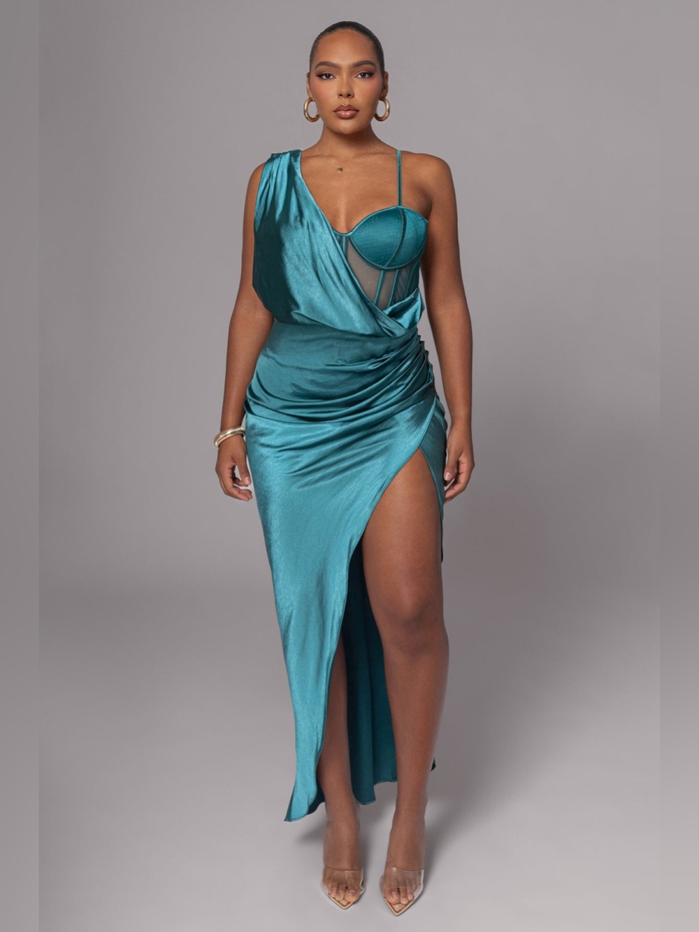 JLUXLABEL Emerald Green Anastacia Drape Maxi Dress